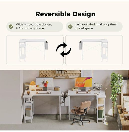 Small L Shaped Desk with Power Outlets,100 cm L Computer Corner Desks