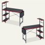 113CM Reversible Corner Gaming Desk with RGB LED Lights, Black Carbon Fibre Surface, Storage Shelves, Side Pocket & Hooks, Compact Computer Desk for Small Spaces & Home Office Image 3