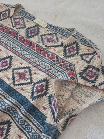 Ginger G Vintage Style Boho Southwestern Geometric Cap-Sleeve Tunic Top