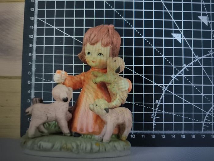 Girl With Lambs Figurine Vintage Flower