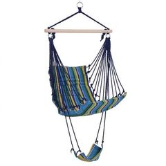 Hanging Rope Striped Seat-Hammock Swing Chair  Foot Rest Indoor Outdoor Porch