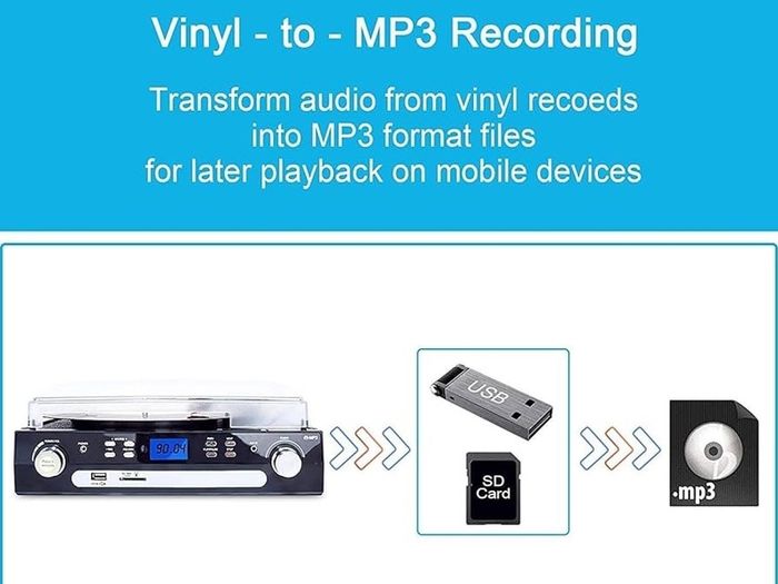NEW SALE | Vinyl Record Player, Bluetooth Turntable with Stereo Speakers, Turntable for Vinyl to MP3 with Cassette Play, AM/FM Radio, Remote Control