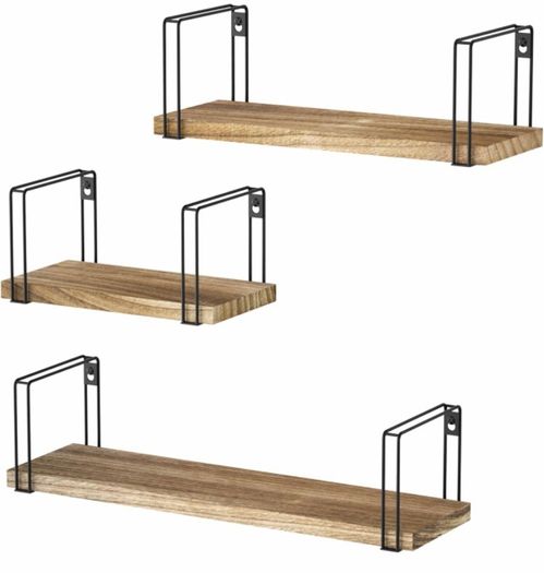 Rustic Floating Shelves, Decorative Wood Wall Shelves Set of 3, Wall Mounted Storage Shelves for Bedroom, Living Room, Kitchen, Bathroom, Office and More Carbonized Black (MULTIPLE COLOURS)
