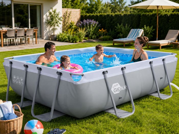 Family Steel Frame Swimming Pool 300 x 200 x 100 cm  Rectangular Garden Pool