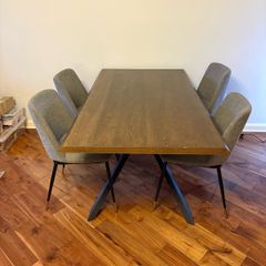 Smoked Oak Dining Table & Grey Chairs with Black and Gold legs