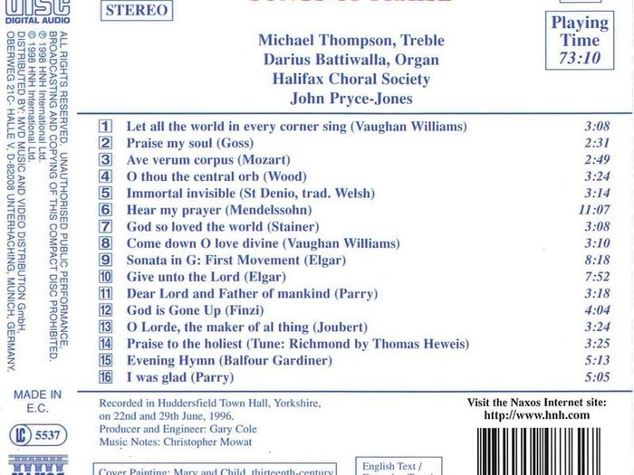 Halifax Choral Society. Songs of Praise. CD. Free Postage!