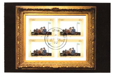 2002 Ireland 140th Anniversary of National Gallery of Ireland 1st Issue Commeoratitve Stamps Booklet Pane) "Before the Start" by Jack B. Yeats Fine Used. Hibernian HP132