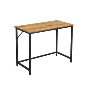 Desk with metal frame desk, computer desk, narrow office desk, 100 x 50 x 75 cm, study, home office, office, simple setup, metal, industrial design, honey-brown-black
