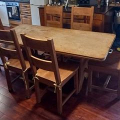 Solid Oak Table with six handmade solid oak chairs. Length 179cm Width 84cm.