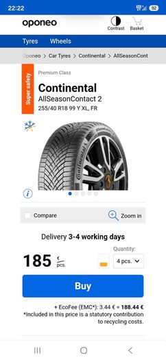 2x 255/40/18 Continental