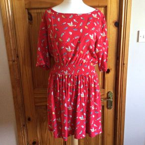 Joe Browns Red bird print knee length dress size 18 includes postage