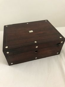 Large Victorian Wooden jewellery keepsake box mother of Pearl inlay