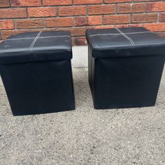 Pair of leather style storage puffs