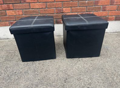 Pair of leather style storage puffs