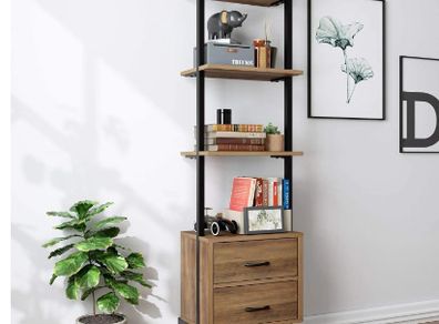 BRAND NEW Industrial 4Tier Ladder Shelf Bookshelf Wall Mounted Storage Rack &Fabric Drawer