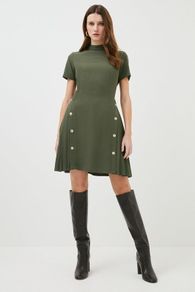 New with Tags Karen Millen Tailored Military Pleated Dress Khaki