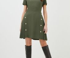 New with Tags Karen Millen Tailored Military Pleated Dress Khaki