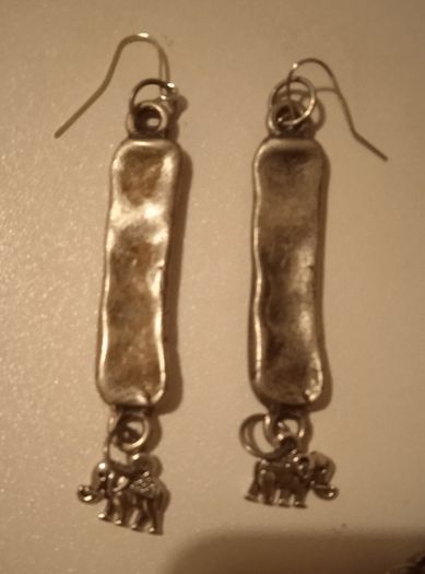 Handmade upcycled elephant pendant and earring set