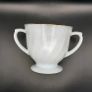 PRICE DROP ... Vintage Fire King White Swirl Creamer, Sugar Bowl and Cake Plate Set with Gold Trim, Opaque White Milk Glass. 1950s Image 6