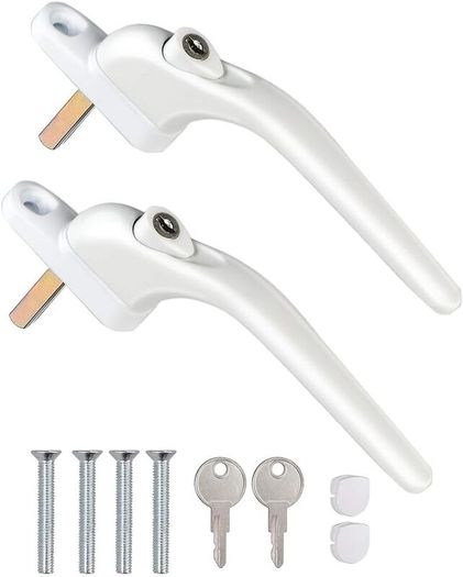Window Handles 2Pcs - Upvc Window Handles Inline Locking with 2 Keys & 4 Screws, White Universal Lockable Handles Replacement for Windows Doors (40mm Spindle Length)