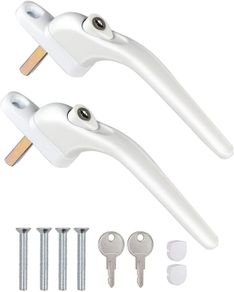 Window Handles 2Pcs - Upvc Window Handles Inline Locking with 2 Keys & 4 Screws, White Universal Lockable Handles Replacement for Windows Doors (40mm Spindle Length)