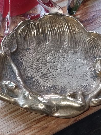 Antique Art Nouveau  Cast Brass Naked Lady Ashtray