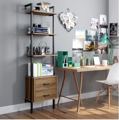 BRAND NEW Industrial 4Tier Ladder Shelf Bookshelf Wall Mounted Storage Rack &Fabric Drawer