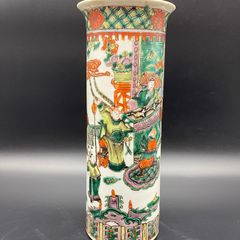 Chinese Qing Vase Famille Vert Porcelain Brush Pot