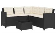 Garden Sofa with Table and Cushions L-shaped Black Poly Rattan