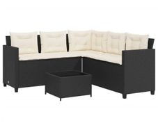 Garden Sofa with Table and Cushions L-shaped Black Poly Rattan