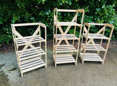 3 Shop Wooden Display Stands Sold As One Lot