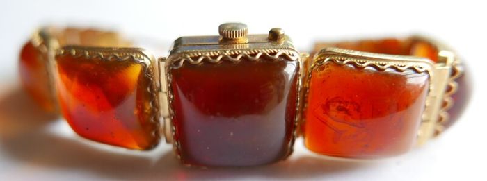 Vintage womens amber cocktail watch. Russian Watch Ladies CHAIKA