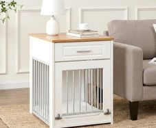 Dog Crate for Small Dog, Furniture Style Dog Crate with Lockable Door, Wooden Dog Cage with Flip-Up Door and Drawer, Indoor Puppy Kennel End Side Table, Decorative Puppy House, White