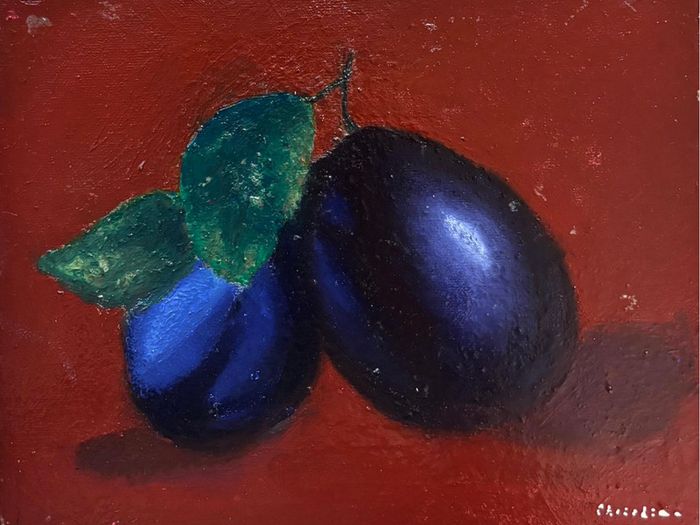Oil painting picture of the blue plums
