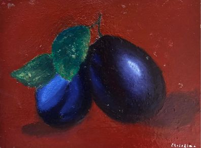 Oil painting picture of the blue plums
