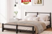 16cm Low Profile King Bed Frame with Headboard, 5ft Metal Sturdy Steel Slat Support, Noise-Free 150x200cm Platform Mattress Base, No Box Spring Needed, Black