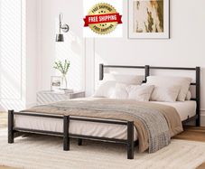 16cm Low Profile King Bed Frame with Headboard, 5ft Metal Sturdy Steel Slat Support, Noise-Free 150x200cm Platform Mattress Base, No Box Spring Needed, Black
