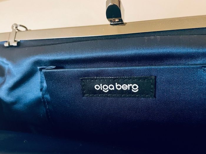 Olga Berg Navy Satin & Lace Clutch Bag with Chain Strap New