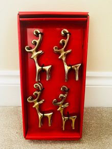 4 x Brass Reindeer Place name holders