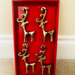 4 x Brass Reindeer Place name holders