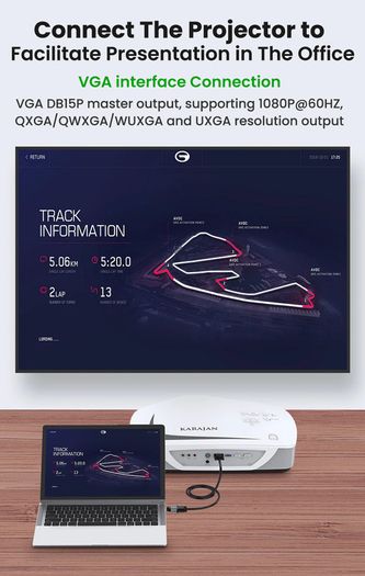 USB-C Thunderbolt 3 (Male) to VGA/WQXGA (Female) (2K/QHD/Full HD) [2560x1440@60Hz] Gold-Plated/Aluminum-Alloy Adapter (Brand New/Warranty)