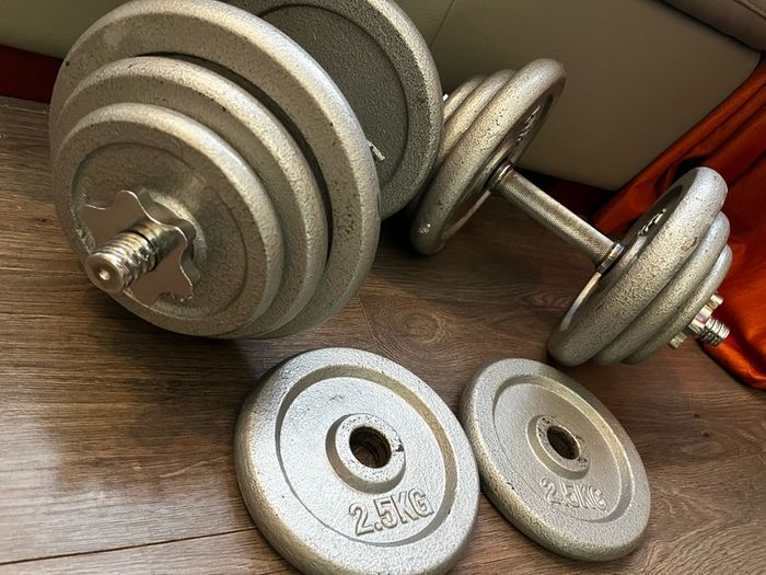 2x19.6kg adjustable cast iron dumbbells