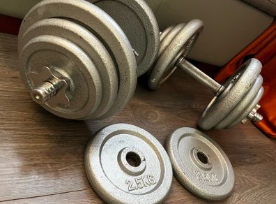 2x19.6kg adjustable cast iron dumbbells