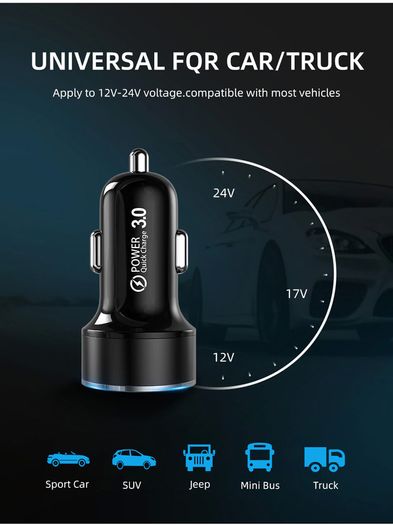 USLION 36W PD/QC3.0 Car Dual USB (Type-C & Type-A) Phone Quick Charger with Digital Display (Brand New/Warranty)