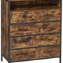 Chest of Drawers, Sideboard, Cabinet with 8 Drawers, Open Compartment, Non-Woven Fabric Drawers with MDF Front, Steel Frame, Vintage Brown/Black Image 2
