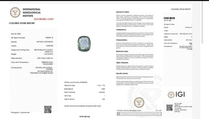 IGI Certified 1.03ct Natural Bi-Color Sapphire. Greenish Blue. Unheated&Untreated