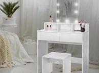 main image for ad Dressing Table with LED Lighting, Dressing Table with Stool, Mirror, 2 Drawers, 80 x 40 x 140 cm,
