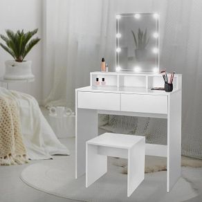 Dressing Table with LED Lighting, Dressing Table with Stool, Mirror, 2 Drawers, 80 x 40 x 140 cm,