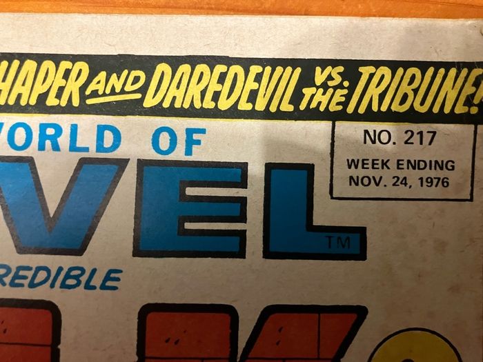 Comic: 'The Mighty World Of Marvel' no. 217 / 1976