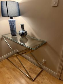 Chrome & Glass Console Table. X Frame Design